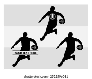 Basketball Player, Basketball Player Silhouette, Sports, Basketball silhouette, vector, Basketball Monogram, Split Monogram, Circle Monogram 