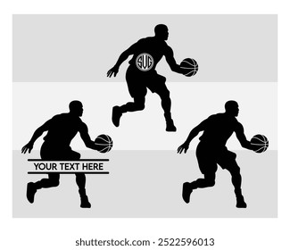 Basketball Player, Basketball Player Silhouette, Sports, Basketball silhouette, vector, Basketball Monogram, Split Monogram, Circle Monogram 