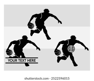 Basketball Player, Basketball Player Silhouette, Sports, Basketball silhouette, vector, Basketball Monogram, Split Monogram, Circle Monogram 