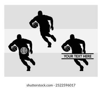 Basketball Player, Basketball Player Silhouette, Sports, Basketball silhouette, vector, Basketball Monogram, Split Monogram, Circle Monogram 