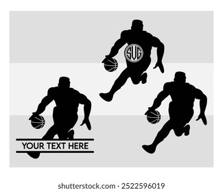 Basketball Player, Basketball Player Silhouette, Sports, Basketball silhouette, vector, Basketball Monogram, Split Monogram, Circle Monogram 