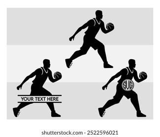 Basketball Player, Basketball Player Silhouette, Sports, Basketball silhouette, vector, Basketball Monogram, Split Monogram, Circle Monogram 