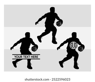 Basketball Player, Basketball Player Silhouette, Sports, Basketball silhouette, vector, Basketball Monogram, Split Monogram, Circle Monogram 