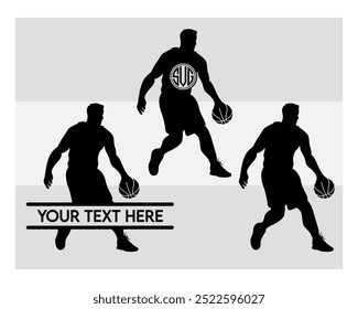 Basketball Player, Basketball Player Silhouette, Sports, Basketball silhouette, vector, Basketball Monogram, Split Monogram, Circle Monogram 