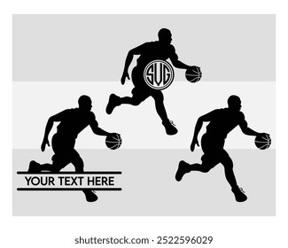 Basketball Player, Basketball Player Silhouette, Sports, Basketball silhouette, vector, Basketball Monogram, Split Monogram, Circle Monogram 