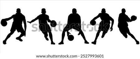 basketball player silhouette, vector illustration of a group of basketball players dribbling the ball
