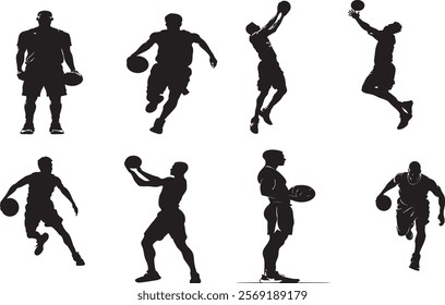 Basketball Player Silhouettes - Dynamic Sports Action Vector Set