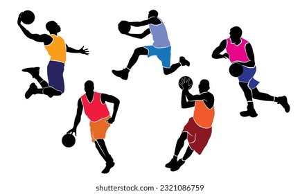 Basketball Player Silhouettes. basketball players isolated vector illustration. slamdunk style basketball player silhouette vector illustration. Good for sport graphic resources.