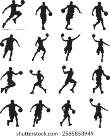 Basketball Player Silhouettes Vector Illustration Set on White Background