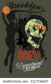 Basketball player skull graphic design vector art