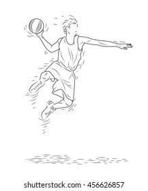 Basketball Player in Slam Dunk Action, Hand Drawn Sketch