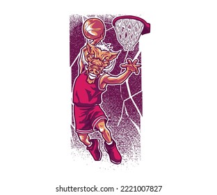 basketball player slam dunk cartoon illustration