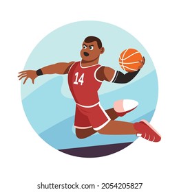 Basketball Player Slam Dunk. Jumping