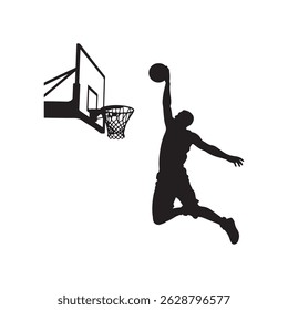Basketball Player Slam Dunk Silhouette Vector