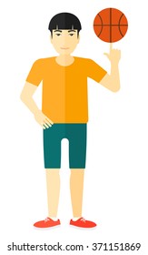 Basketball player spinning ball.