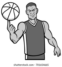 Basketball Player Spinning Ball with Finger Illustration