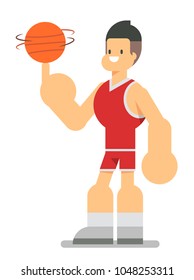 Basketball player spinning ball. Vector character design flat style.