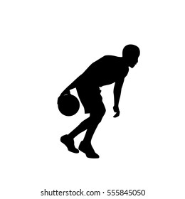 Basketball Player Sportsman Sport Competition Black Silhouette Man Flat Vector Illustration