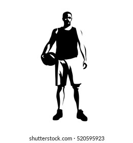 Basketball player standing with ball, abstract vector silhouette
