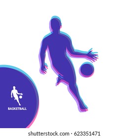 Basketball player standing and dribbling the ball. Sport Symbol. Design Element. Vector Illustration. 