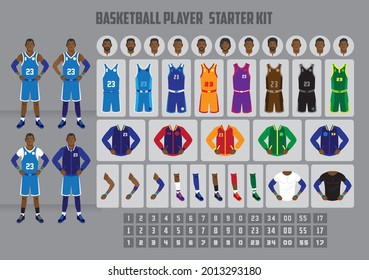 Basketball player starter kit with jersey and head customization