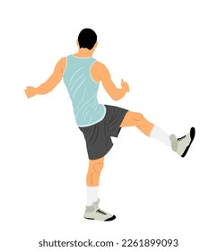 Basketball player stretching vector illustration isolated on white background. Sportsman boxer warming up before boxing game. Strain racking on court. Sport boy workout in gym. Fit man exercise. 