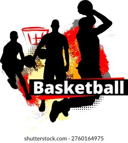 basketball player team postures act jumping with brush watercolo spalsh splatter grunge graphic logo symbol element