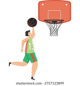Basketball player throwing ball into basket vector icon isolated on white background