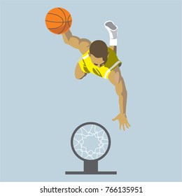 Basketball Player Throwing A Ball Into The Basket, Top View, Vector Cartoon Illustration
