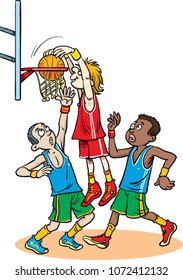 Basketball player throws the ball in the basket.