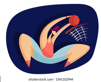 Basketball player throws the ball in the basket. Sport concept. Vector illustration in flat style