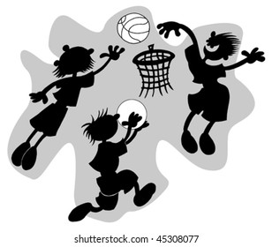 basketball player throws a ball in a basket (silhouette, vector)