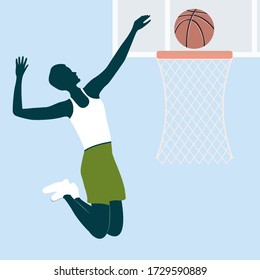 Basketball player throws the ball into the basket - vector. Sport concept