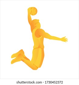 a basketball player throws a ball into the basket in the gym. Team competition, winning the championship. Vector illustration. silhouette