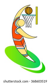 Basketball player throws the ball into the ring in international competition