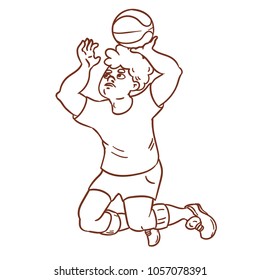 the basketball player throws the ball. Sketch style