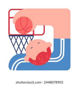 Basketball player throws the ball. Sport game. Sketch vector illustration