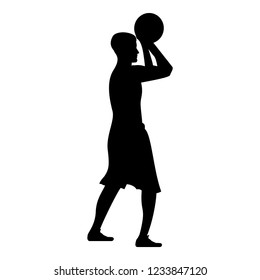 Basketball Player Throws A Basketball Man Shooting Ball Side View Icon Black Color