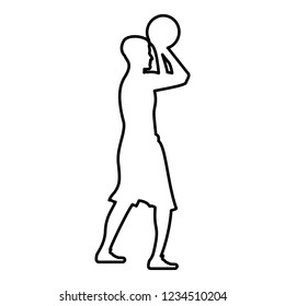 Basketball Player Throws A Basketball Man Shooting Ball Side View Icon Outline Black Color