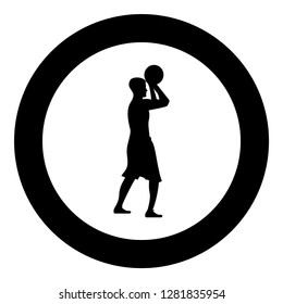 Basketball Player Throws A Basketball Man Shooting Ball Side View Icon Black Color Vector Illustration Flat Style Simple Imagein Circle Round