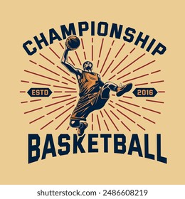 Basketball player tournament vintage retro sports badge logo