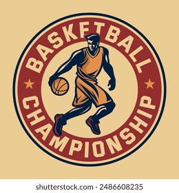 Basketball player tournament vintage retro sports badge logo