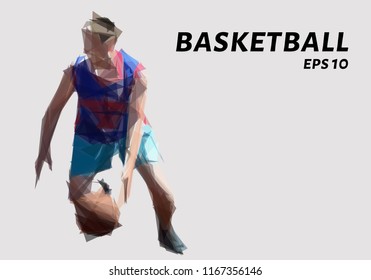 Basketball player of the triangles. Low poly basketball. Vector illustration