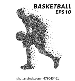 Basketball player of the triangles, particle divergent composition, vector illustration