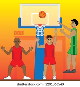 The basketball player tries to score. There are opponents in defense. Basketball is a fast-paced sport. And strength