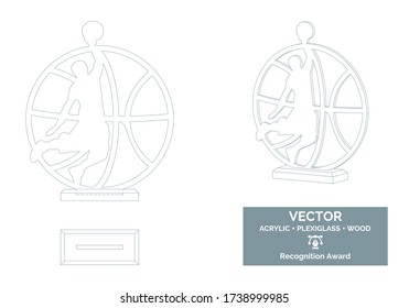Basketball player trophy vector template, Basketball trophy template, Basketball championship recognition award, Best player award
