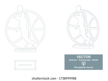 Plantilla vectorial del jugador de baloncesto, plantilla de trofeo de baloncesto, premio al campeonato de baloncesto, premio al mejor jugador