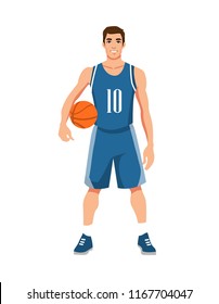 basketball player in uniform with ball isolated on white background. Vector illustration