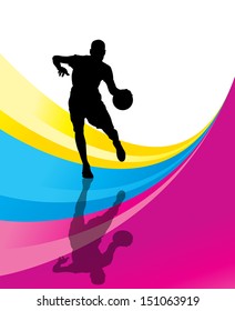 Basketball player vector abstract background concept with reflection