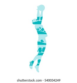 Basketball player vector background concept made of forest trees fragments isolated on white